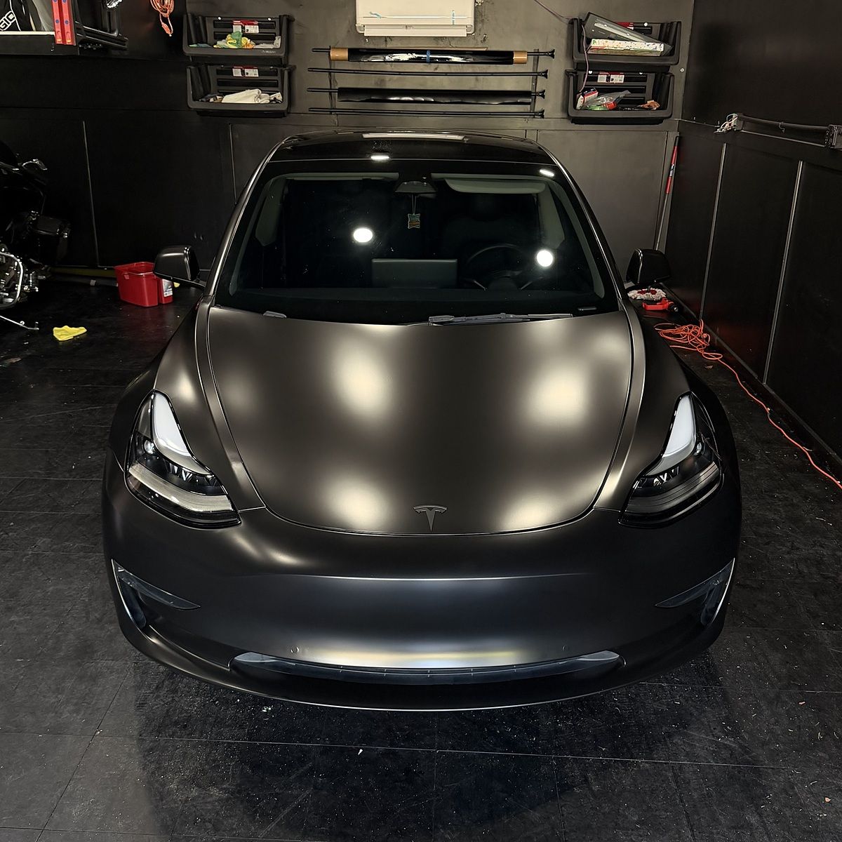 Tesla Model 3 wrapped in satin black